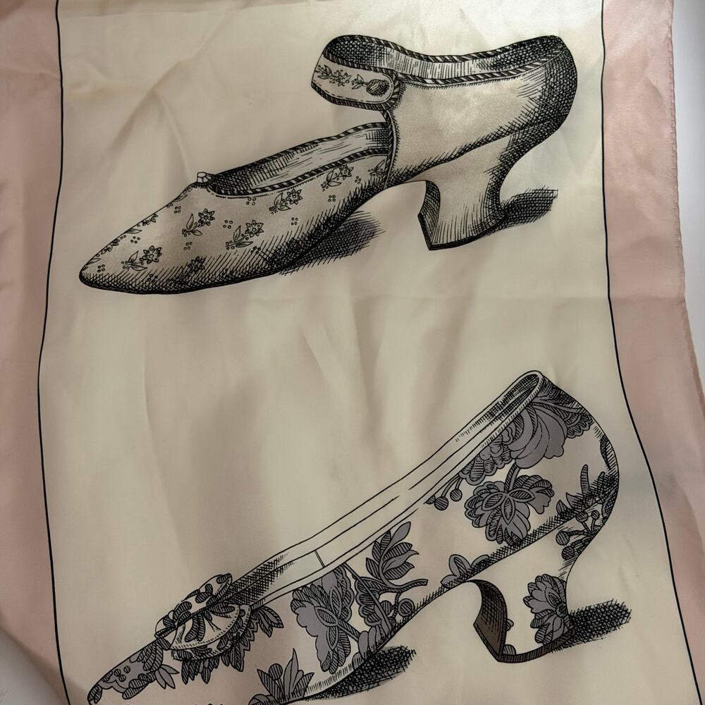 Adrienne Vittadini Silk Scarf Shoe Print Blush Cream Vintage Style 11x51 - Picture 3 of 9